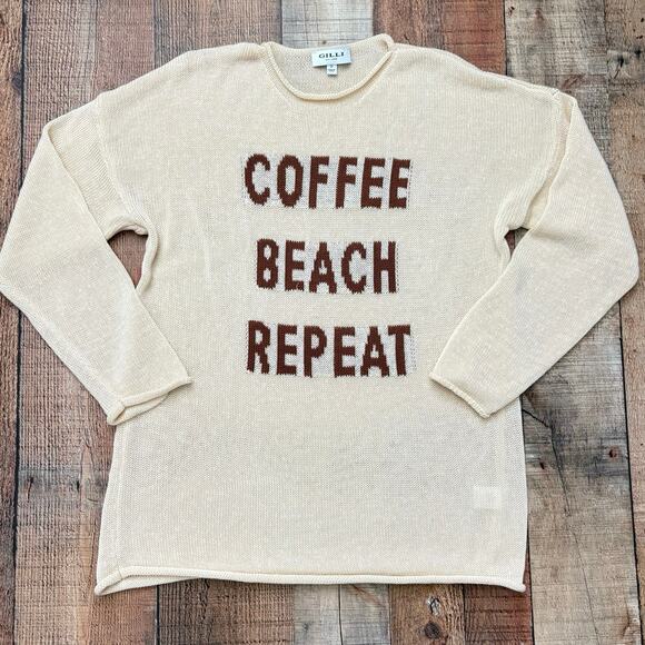 Gilli Coffee Beach Repeat Sweater Beige and Brown Knit Pullover Top Size Small - Picture 1 of 7